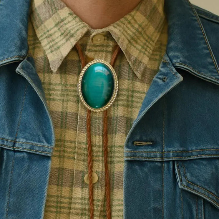 Green Stone & Gold Bolo Tie