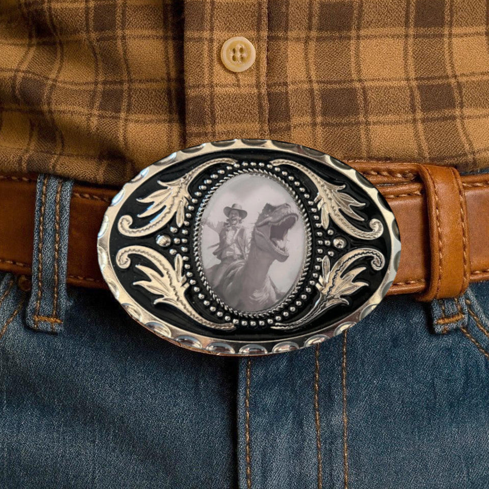 Cowboy Riding Dino Belt Buckle