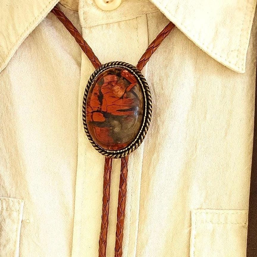 Burnt Orange Stone Bolo Tie