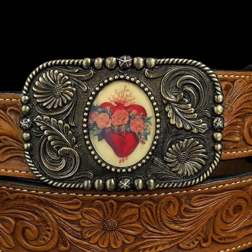 Heart and Roses Belt Buckle
