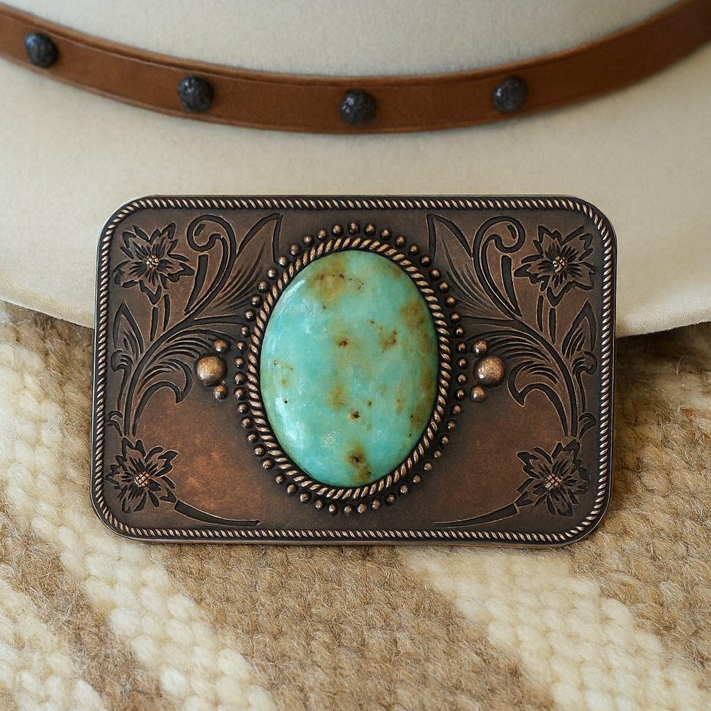 Copper Turquoise Western Belt Buckle