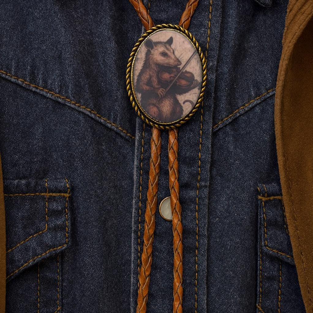 Opossum Playing the Fiddle Bolo Tie