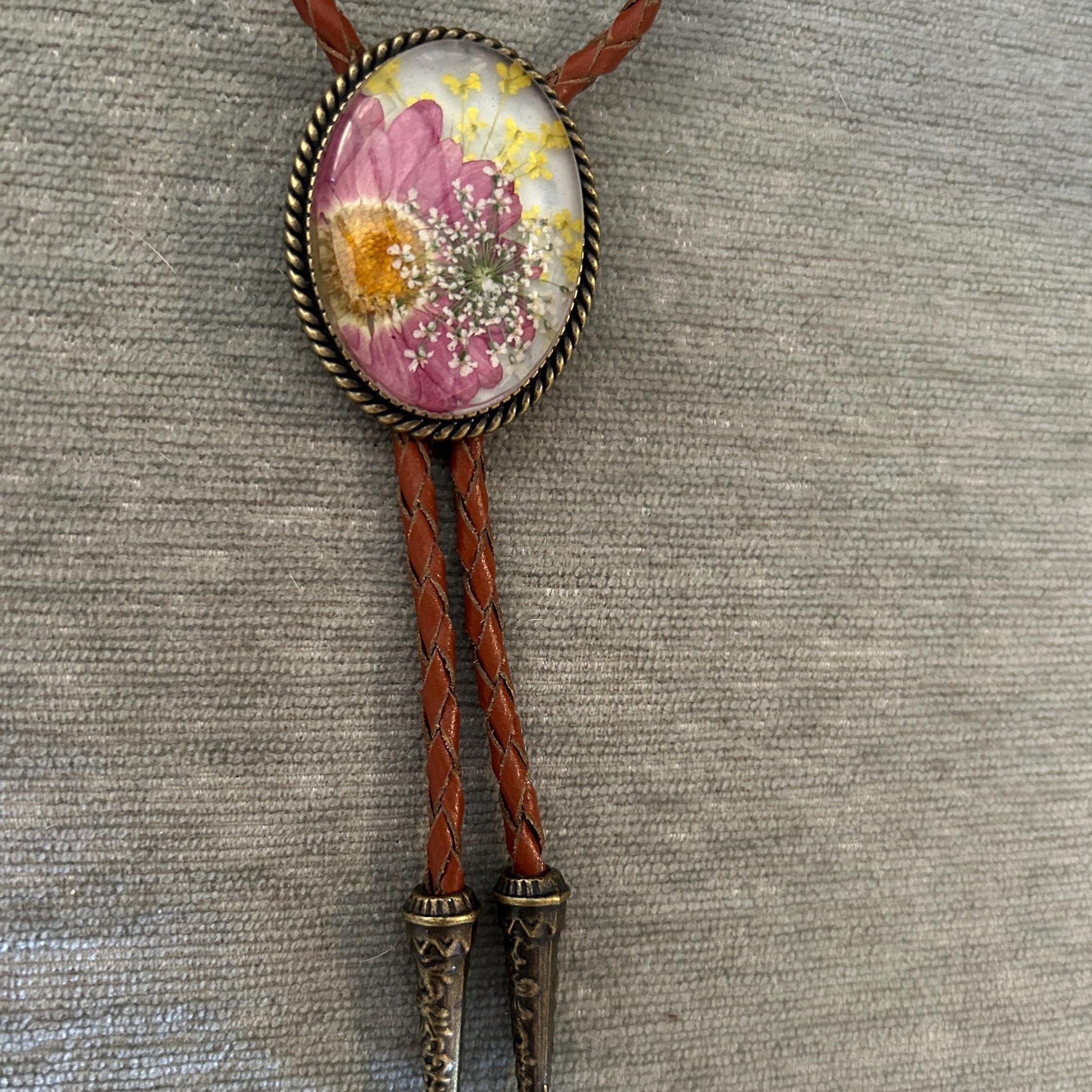 Pressed Flower Bolo Tie