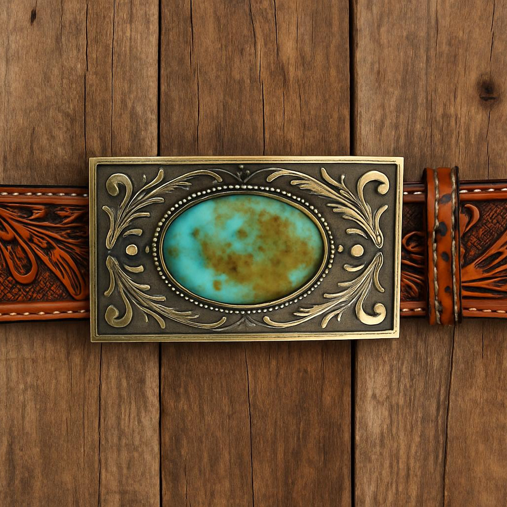 Tooled Brown Wyatt Leather Belt display picture 1