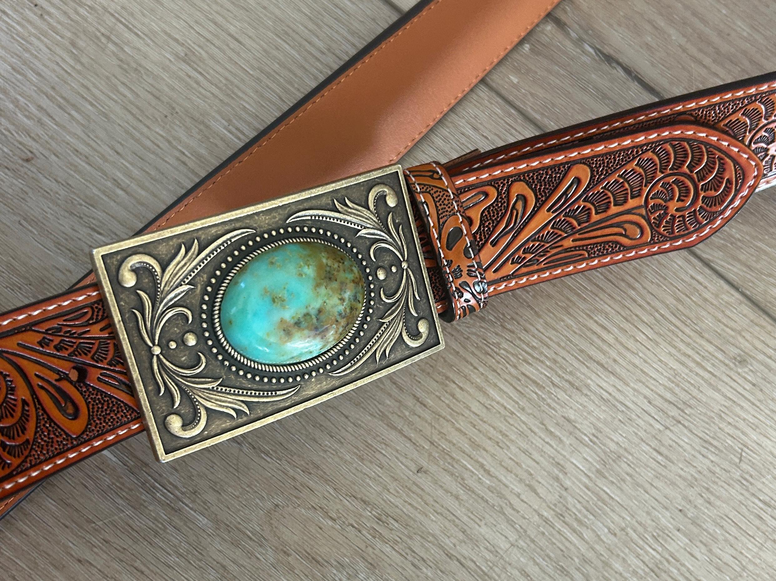 Tooled Brown Wyatt Leather Belt
