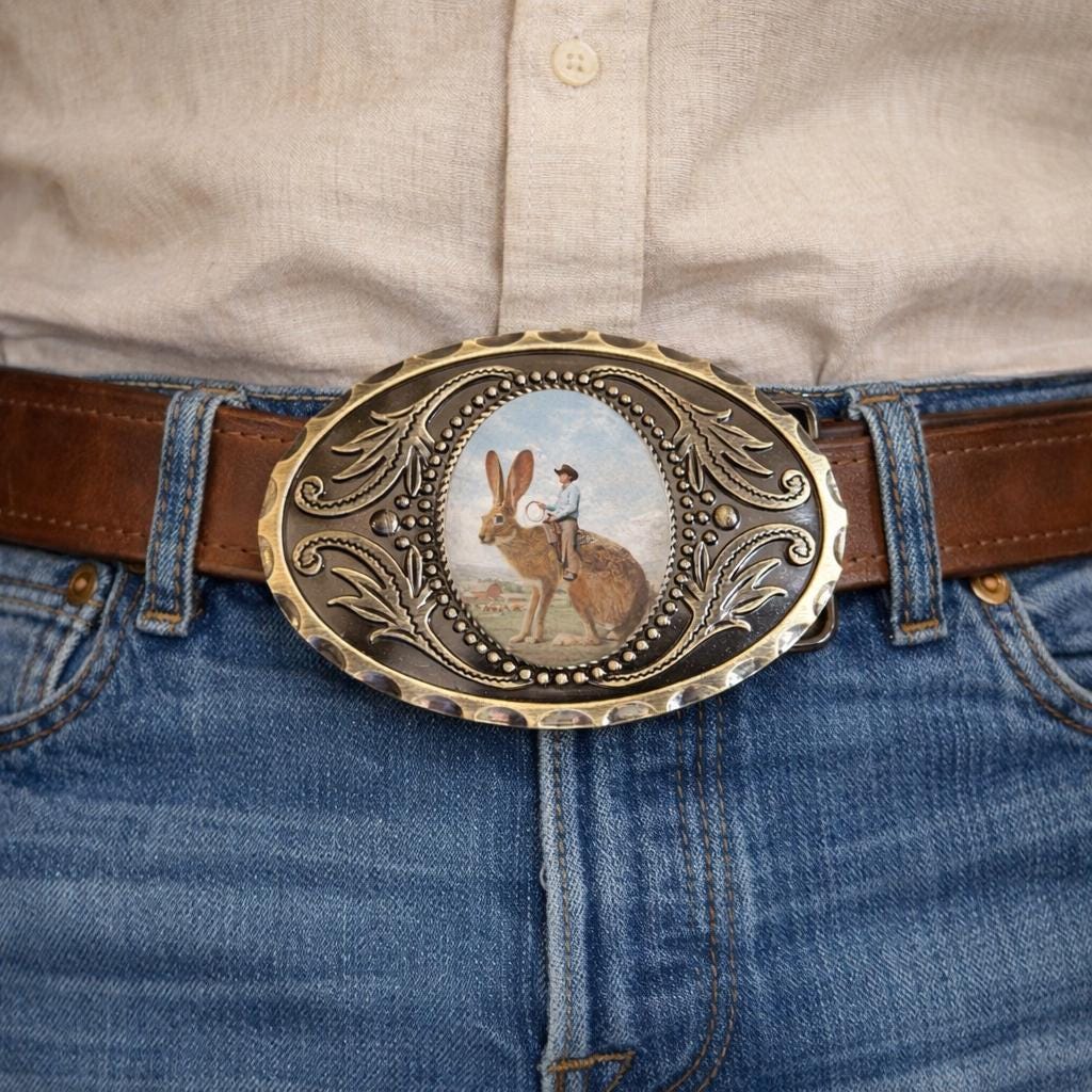 Cowboy Riding Jackrabbit Belt Buckle