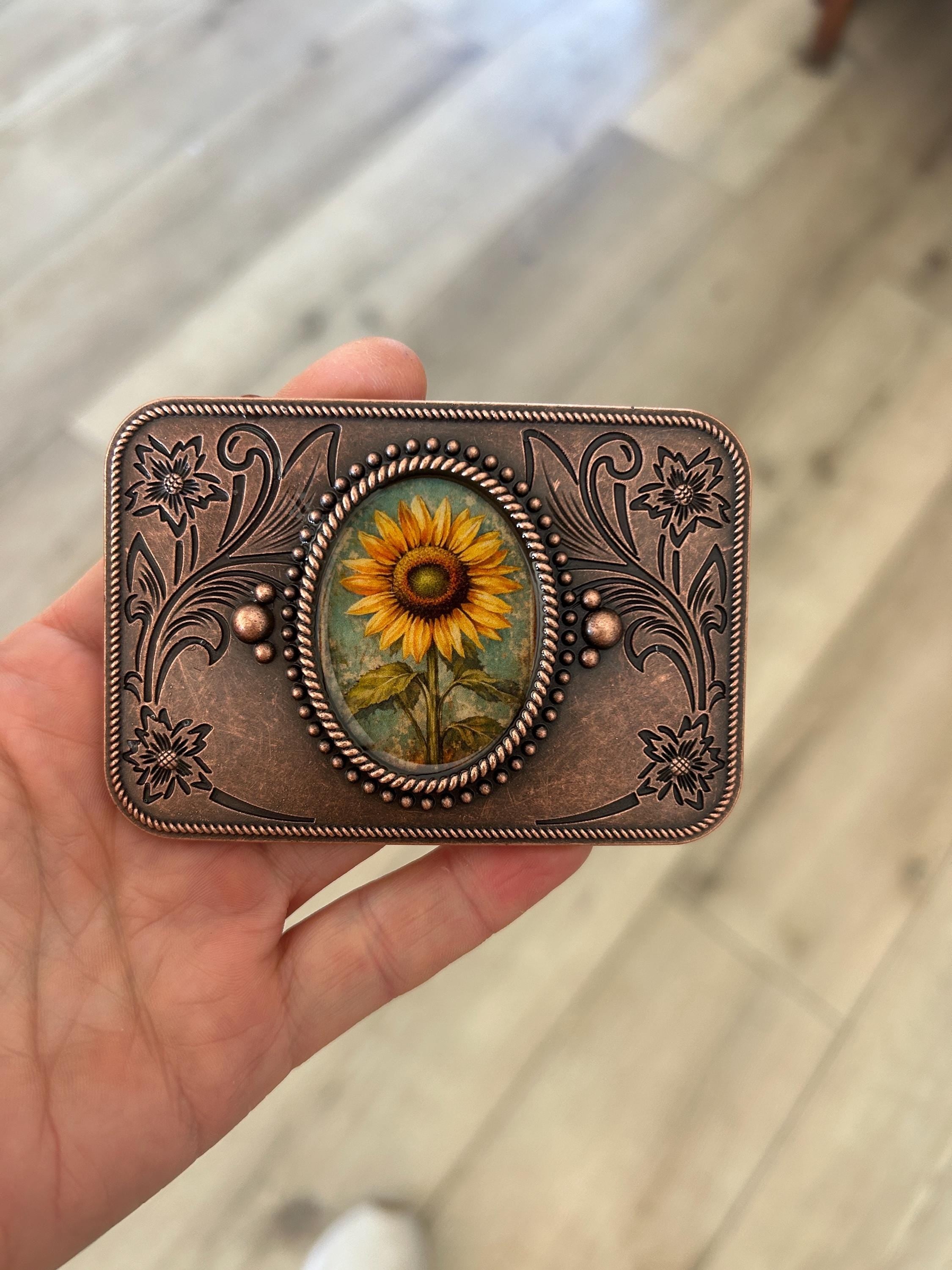 Bronze Sunflower Belt Buckle