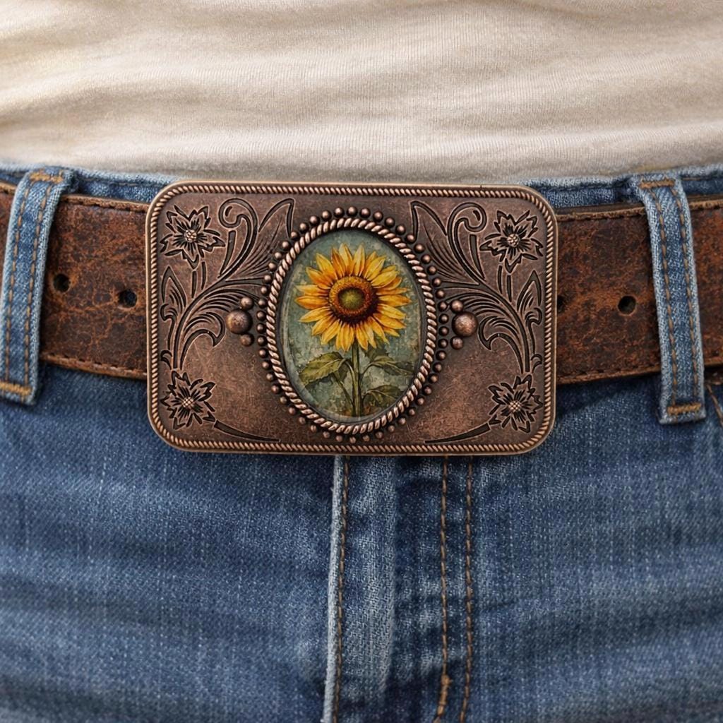 Bronze Sunflower Belt Buckle