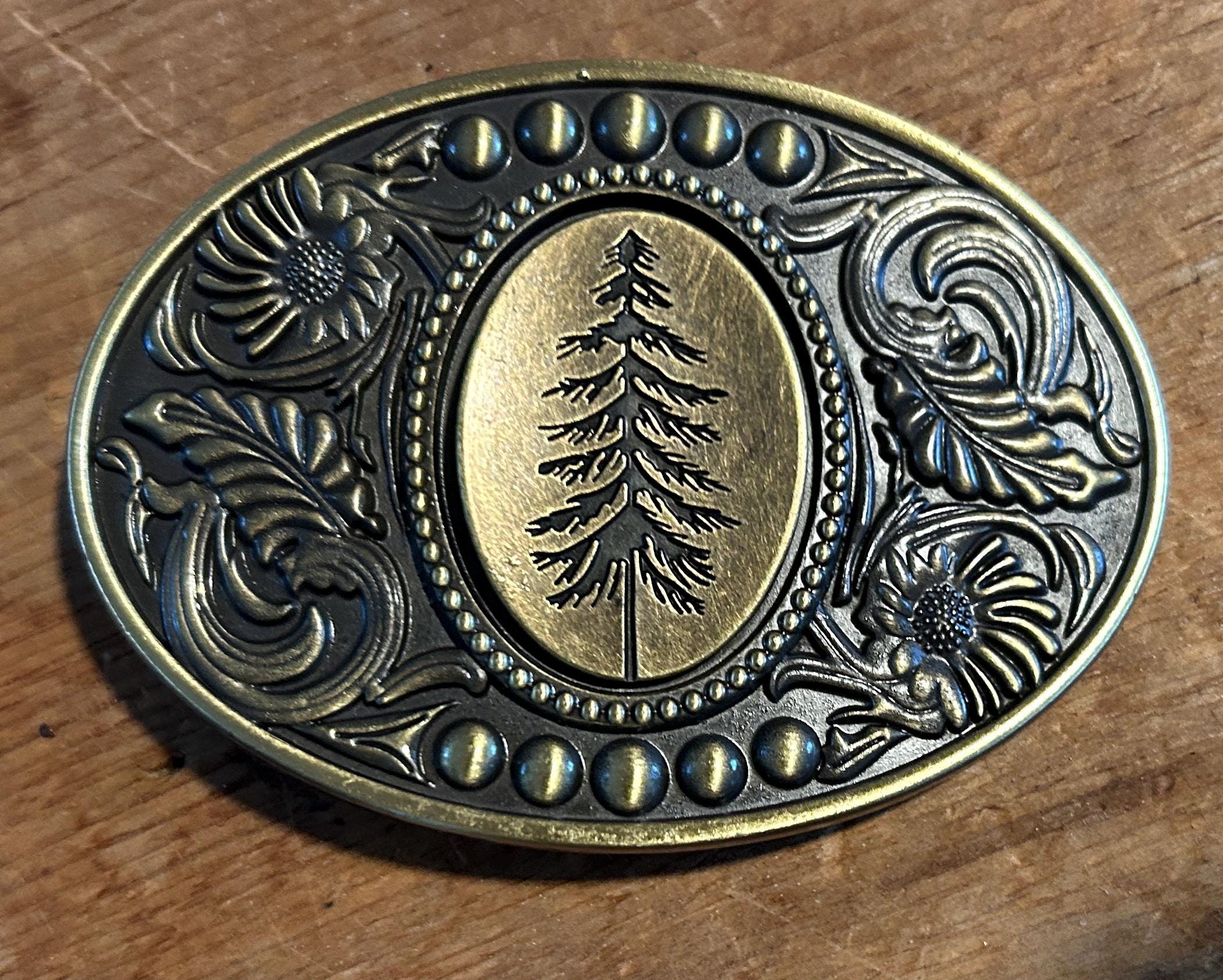 Engraved Pine Tree Belt Buckle