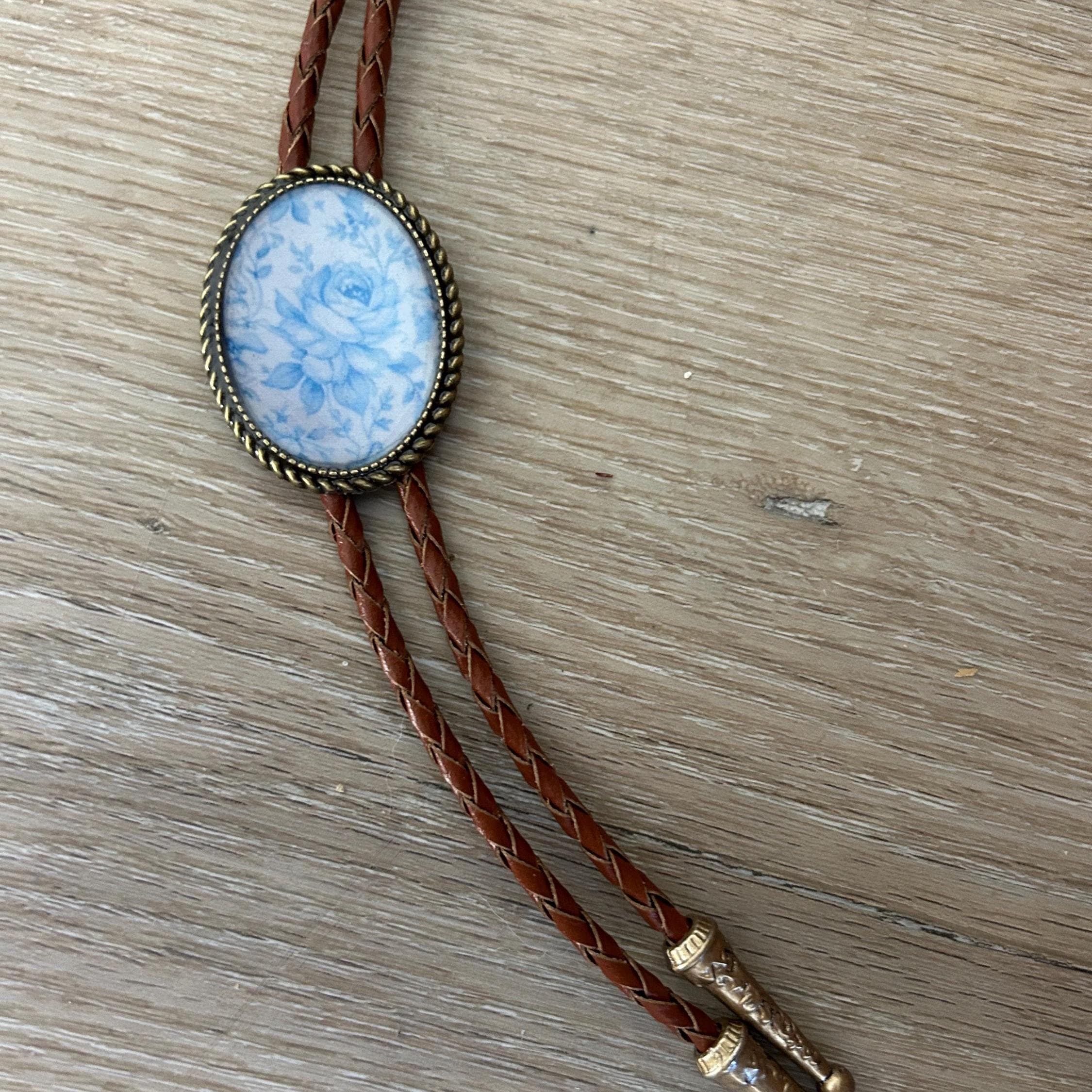 Blue Dusty Rose Bolo Tie