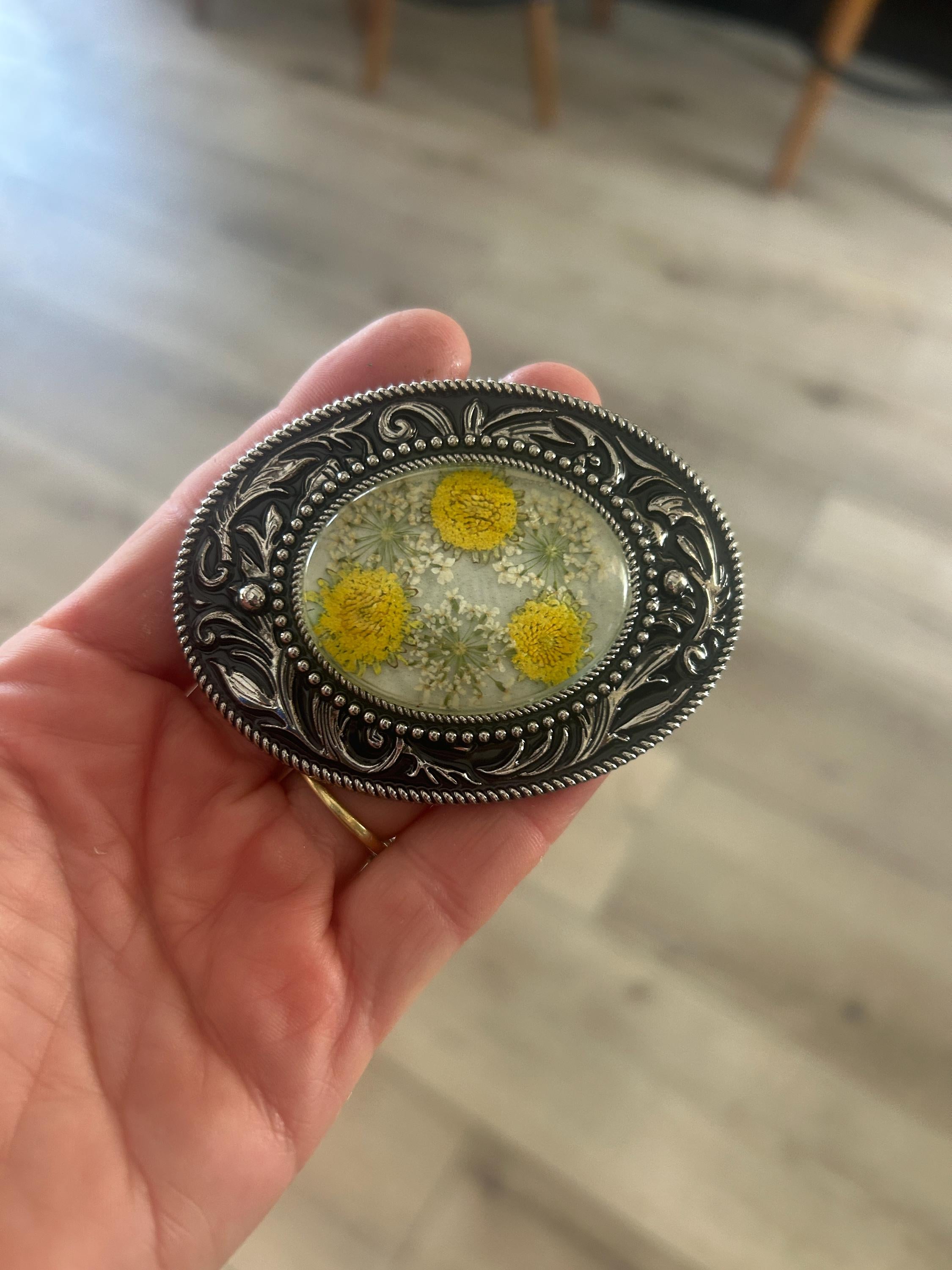 Pressed Flower Belt Buckle