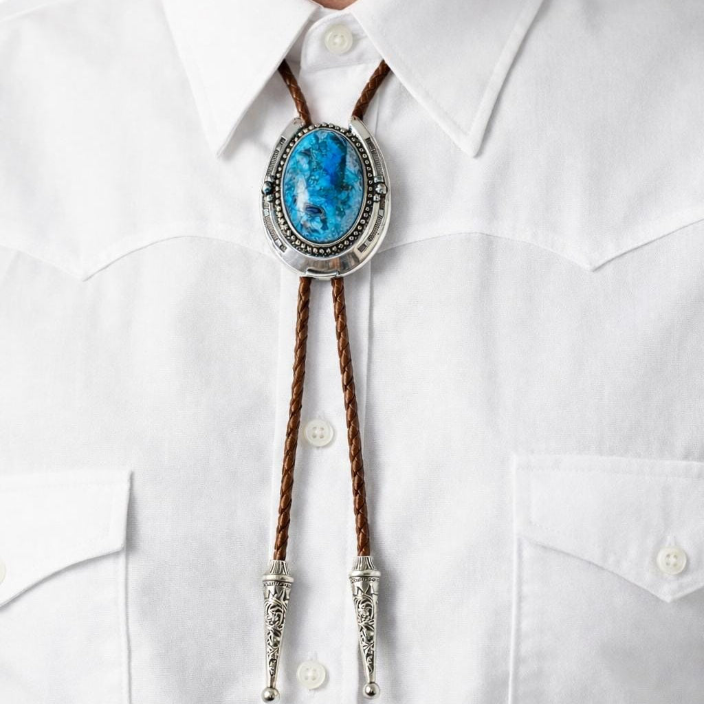 Blue Onyx Horseshoe Bolo Tie