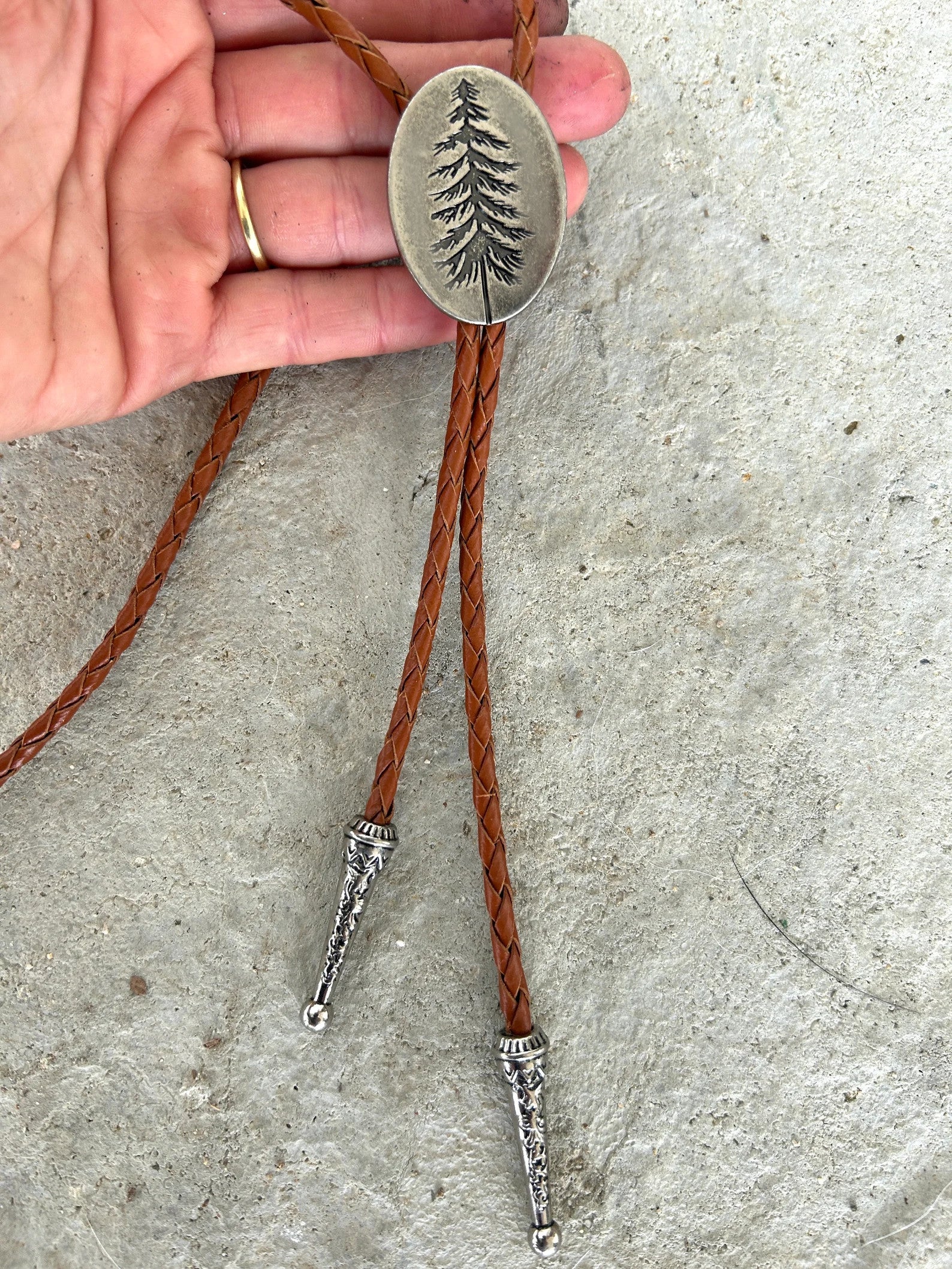 Pine Tree Bolo Tie - Brown Cord