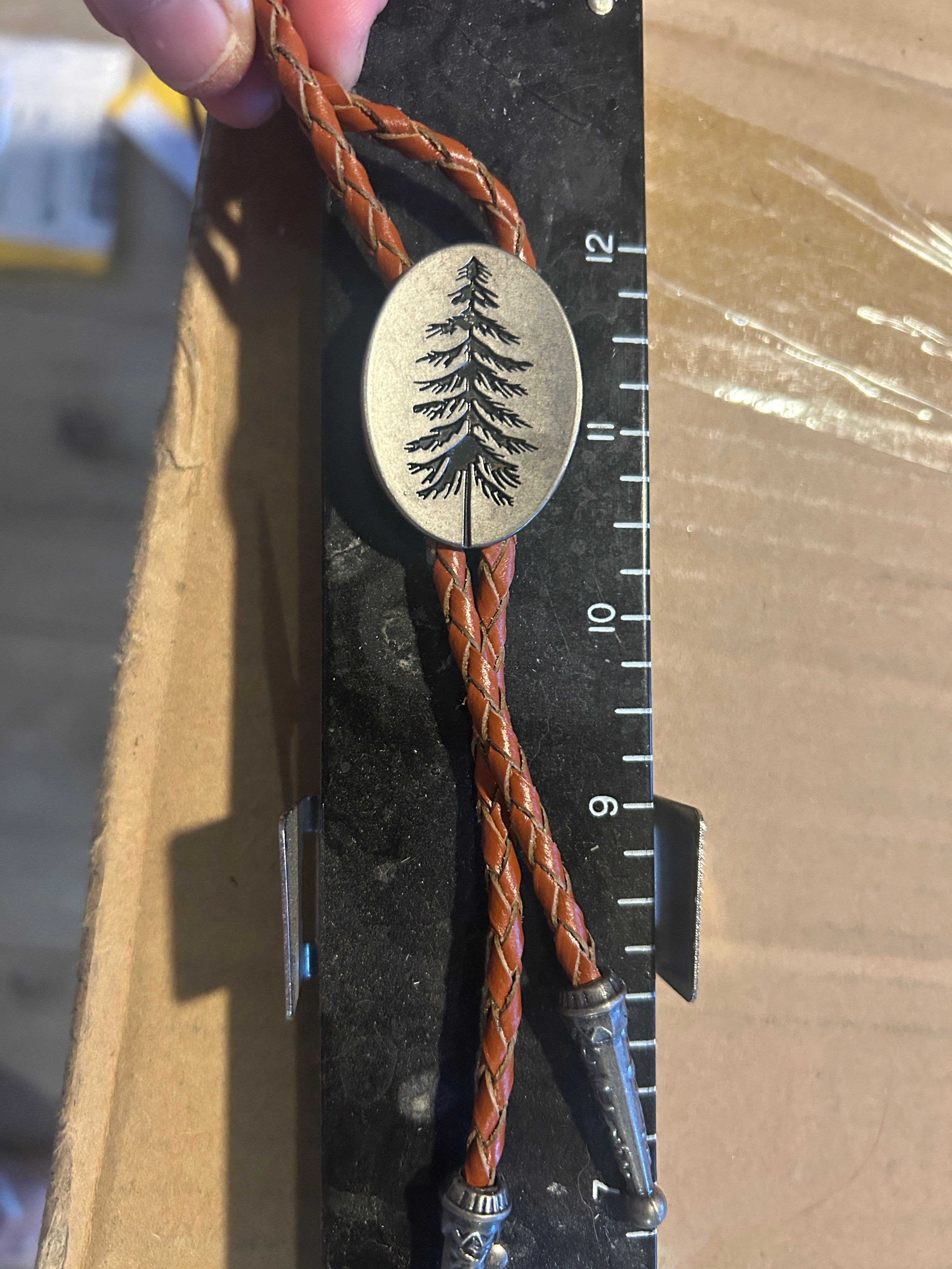 Pine Tree Bolo Tie - Brown Cord