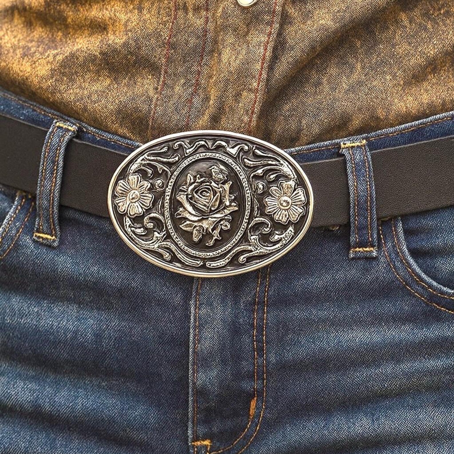 Black Rose Cameo Belt Buckle