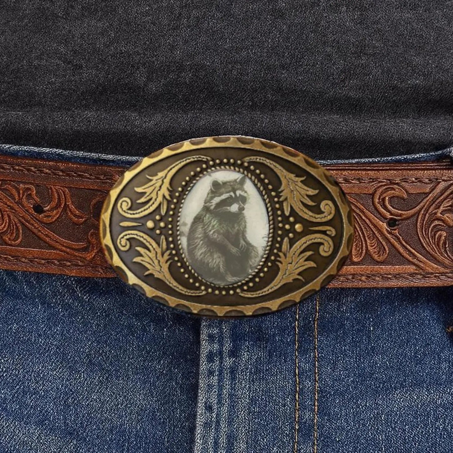 Raccoon Belt Buckle Antique Gold