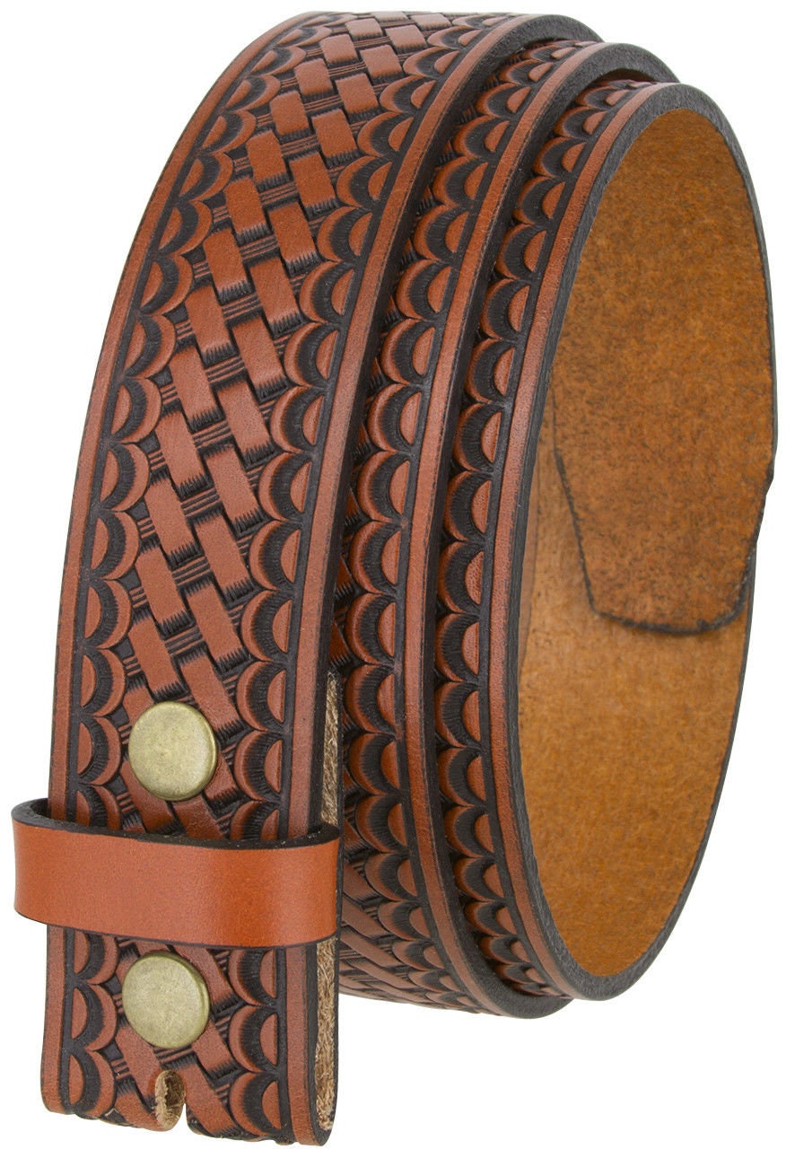 1.5'' Wide Basketweave Tooled Belt Strap