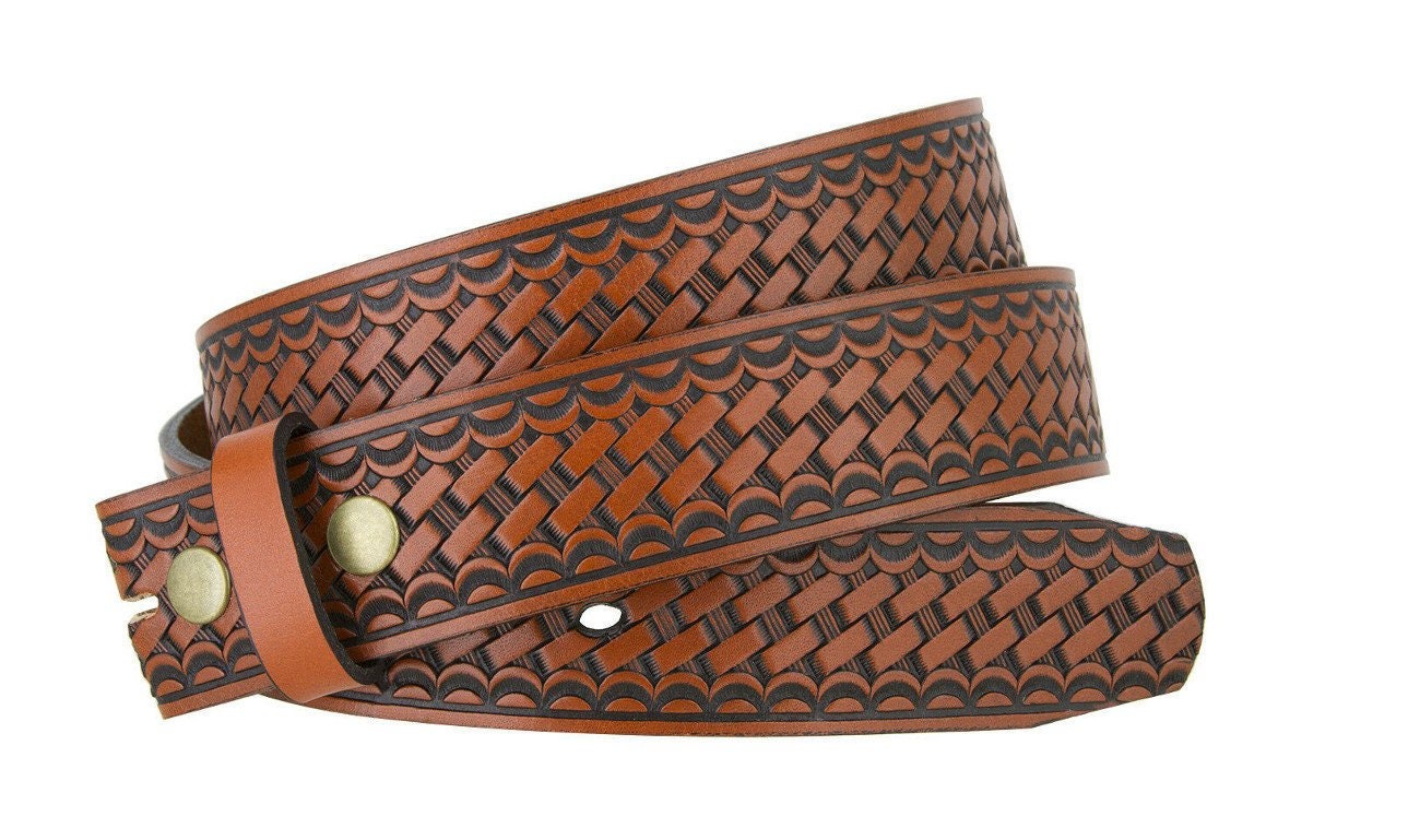 1.5'' Wide Basketweave Tooled Belt Strap