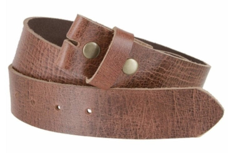 1.5'' Wide Crackled Brown Leather Belt Strap