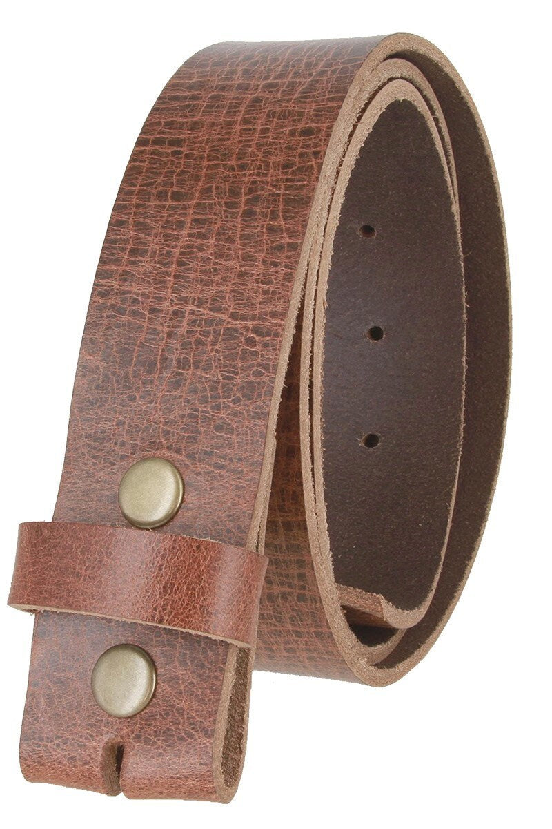 1.5'' Wide Crackled Brown Leather Belt Strap