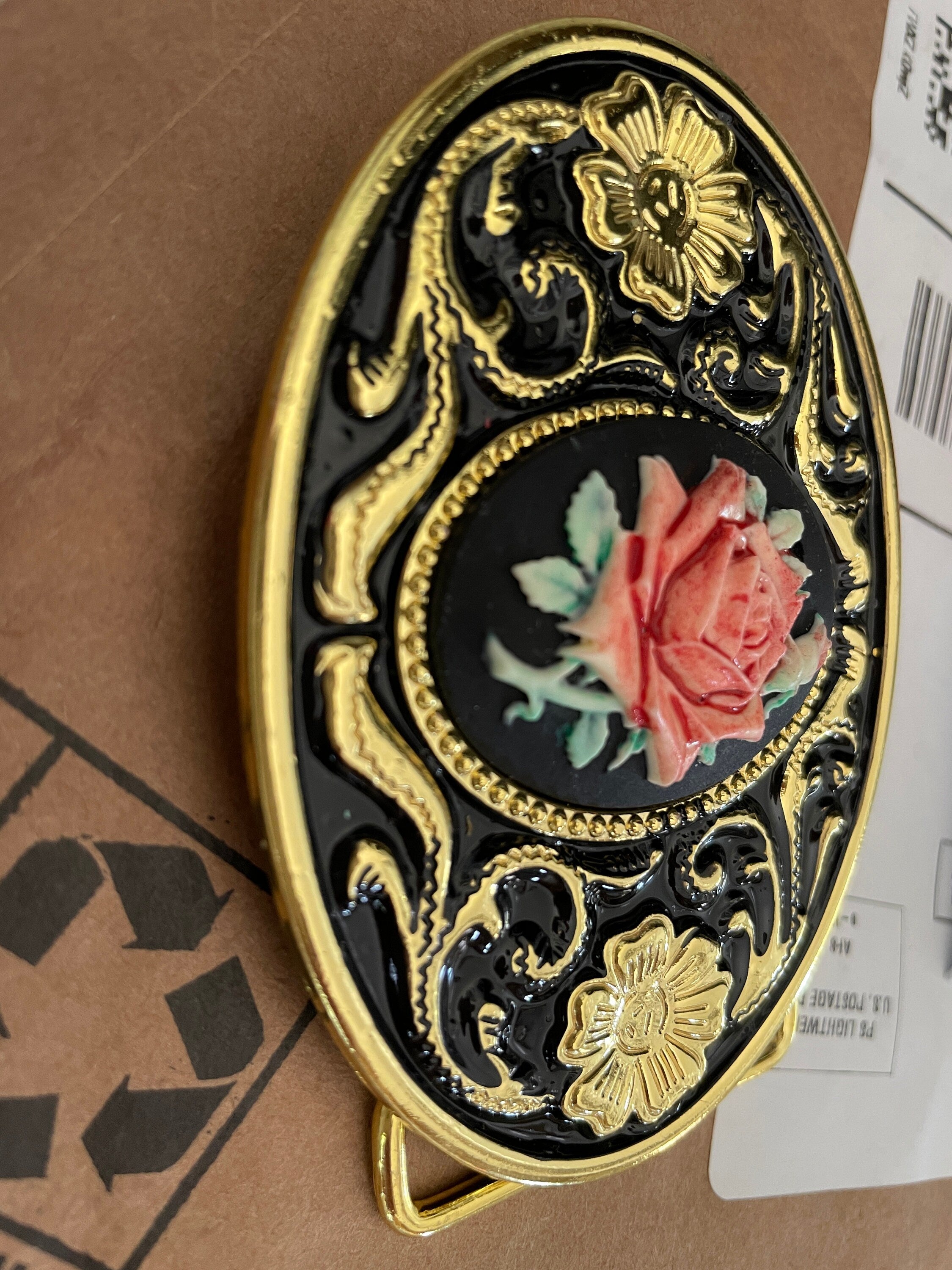 Hand Painted Rose Cameo Belt Buckle