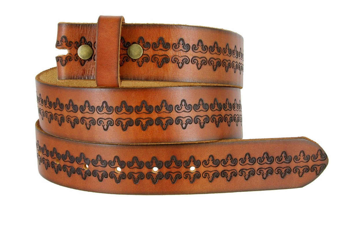 1.5'' Tooled Lines Leather Belt Strap