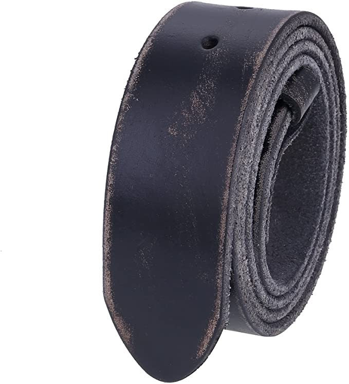 1.5'' Black Distressed Leather Belt Strap