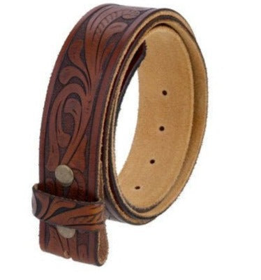 1.5'' Wide Brown Floral Leather Belt Strap