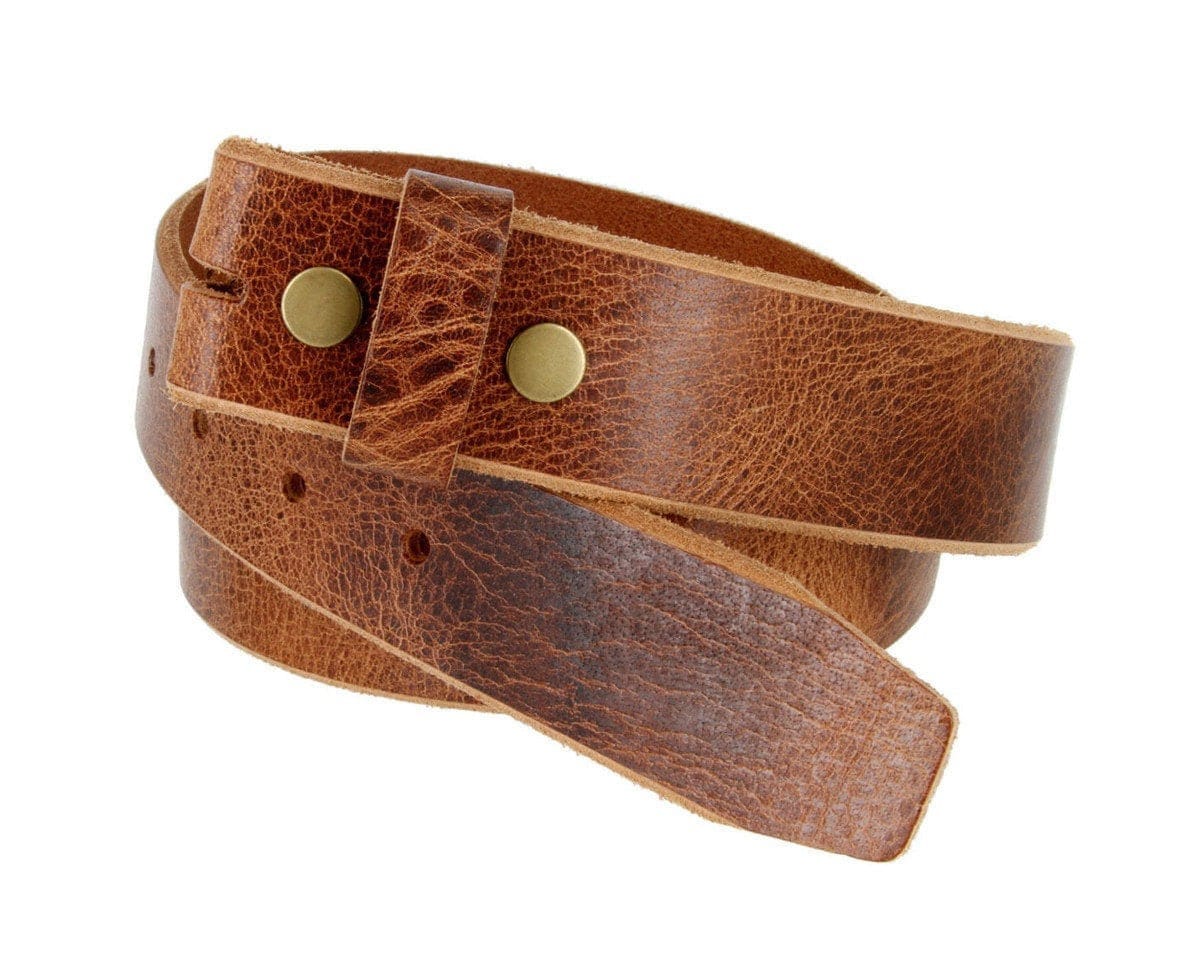 1.5'' Wide Distressed Brown Leather Belt Strap