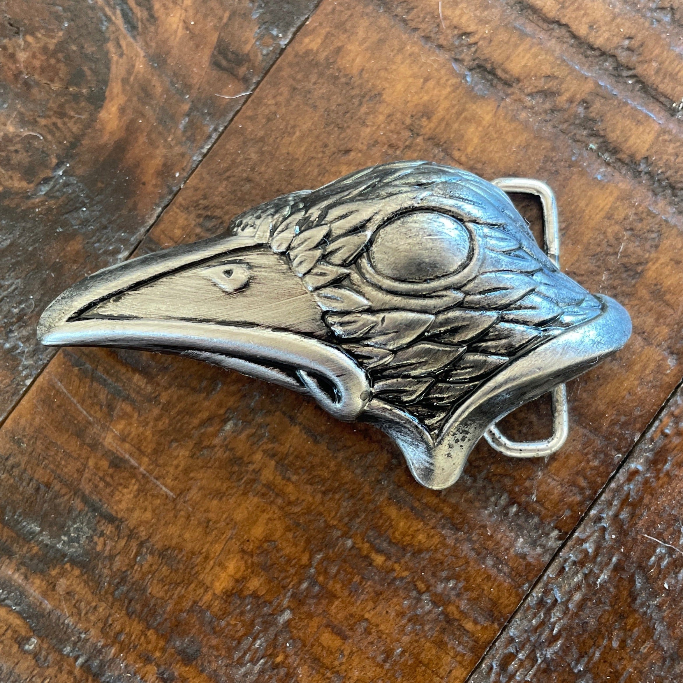 Silver Crow Head Belt Buckle