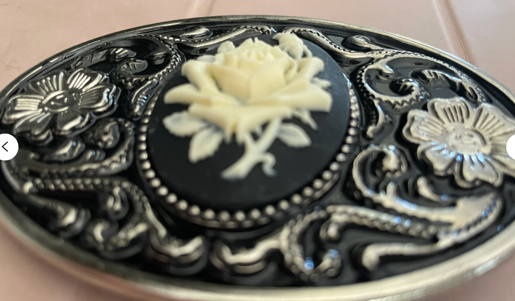 Black and White Rose Belt Buckle