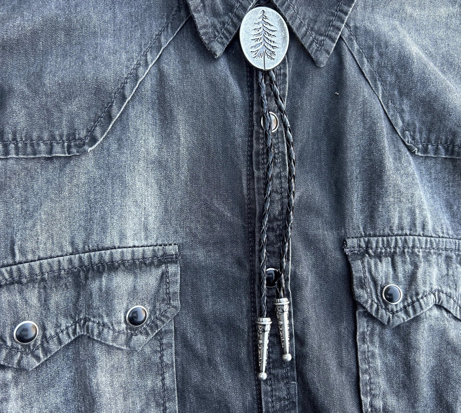 Pine Tree Bolo Tie - Black Cord