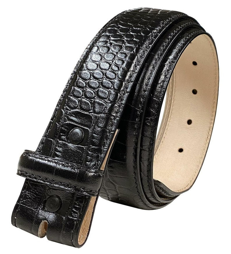 1.5'' Wide Black Crock Leather Belt Strap