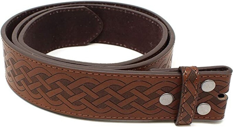 1.5'' Wide Celtic Knot Brown Leather Snap Belt Strap