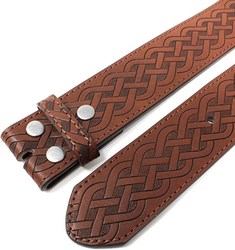1.5'' Wide Celtic Knot Brown Leather Snap Belt Strap