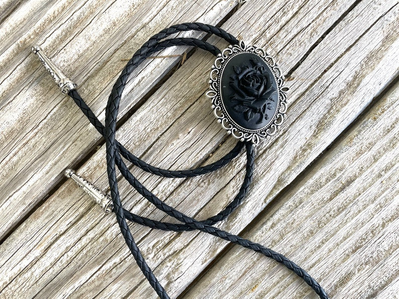 Black Rose Bolo Tie