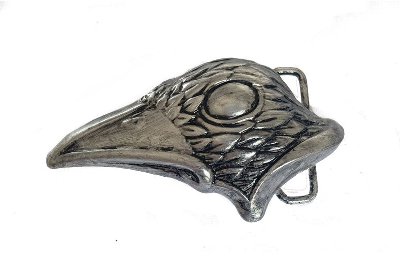 Silver Crow Head Belt Buckle