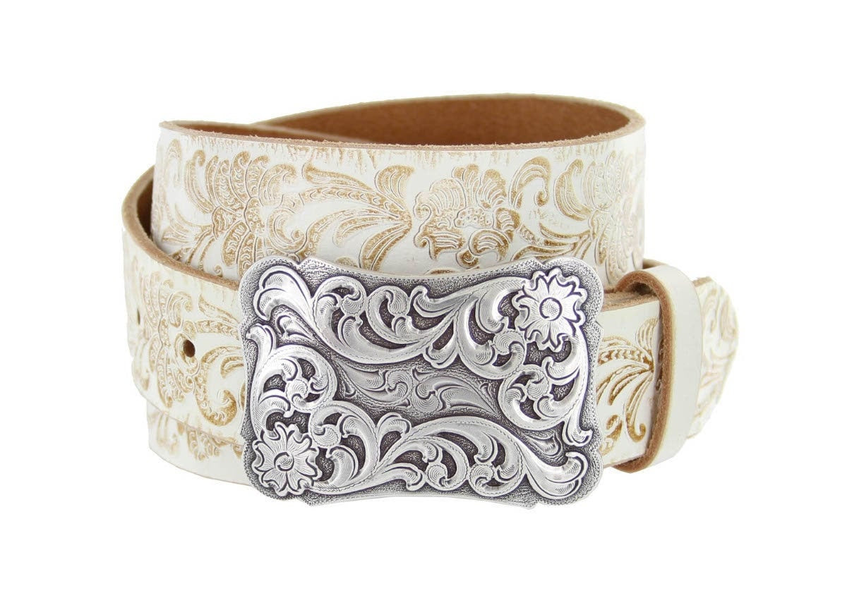 Cream Tooled Leather Belt