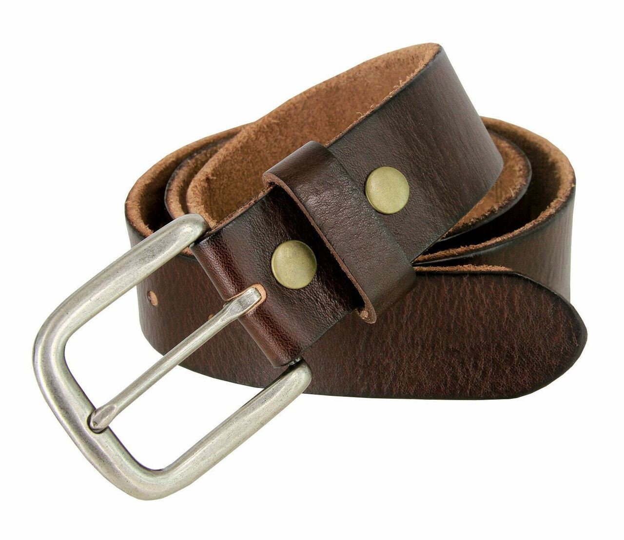 Dark Brown Genuine Leather Casual Belt - Silver