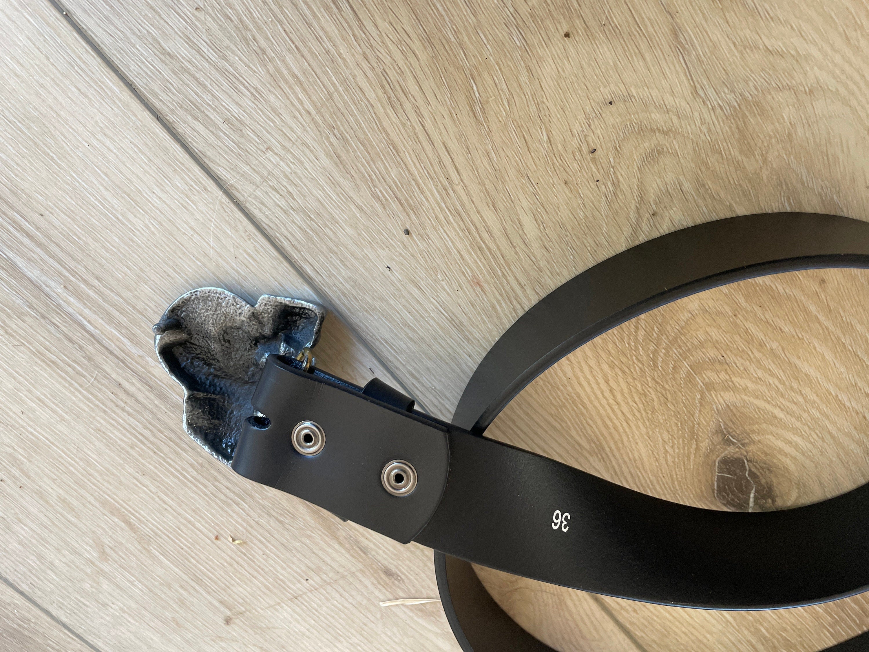 Silver Skeleton Cowboy Black Genuine Leather Belt