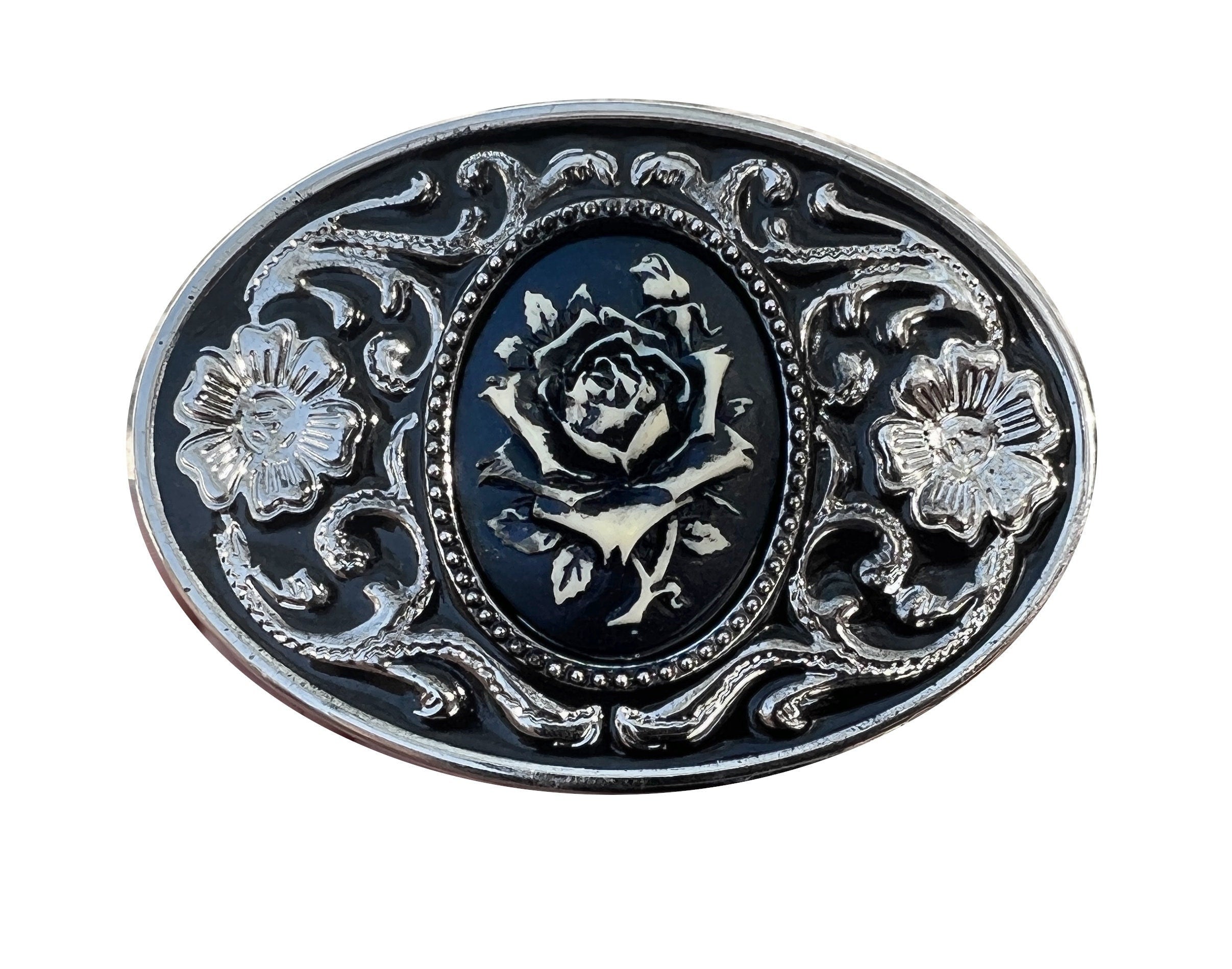 Black Rose Cameo Belt Buckle