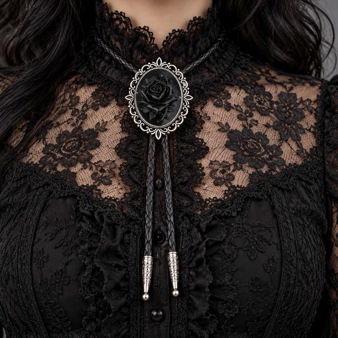 Black Rose Bolo Tie