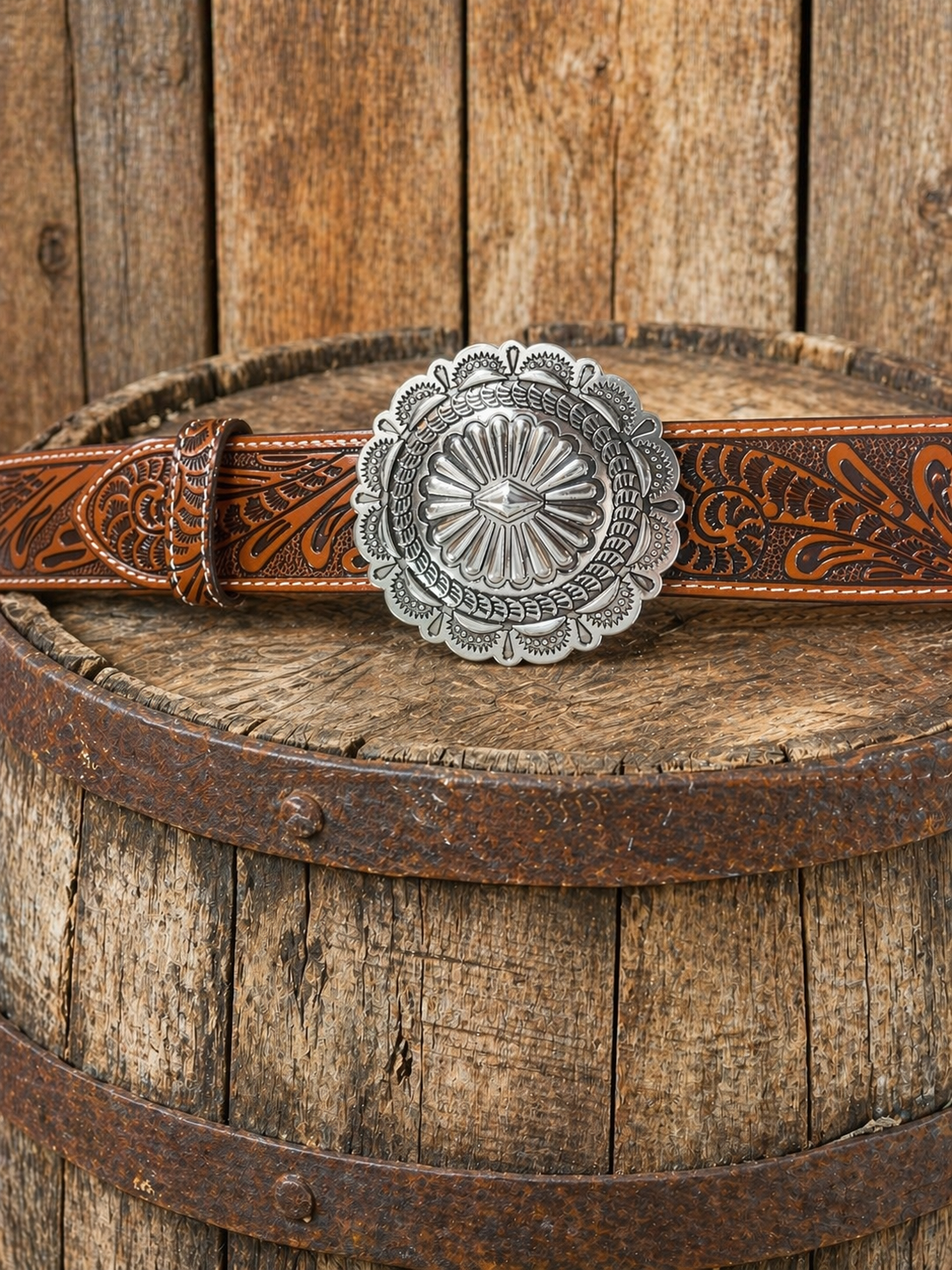 Silver Concho Leather Belt