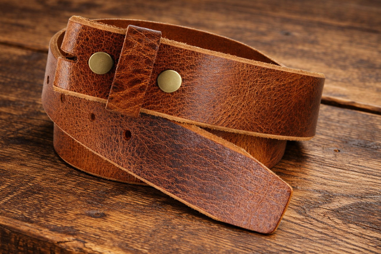 1.5'' Wide Distressed Brown Leather Belt Strap