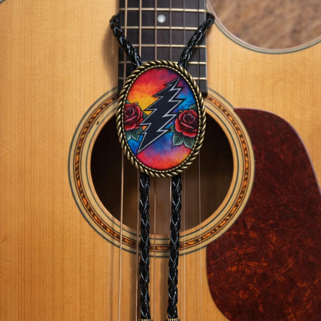 Lightning Bolt and Roses Bolo Tie