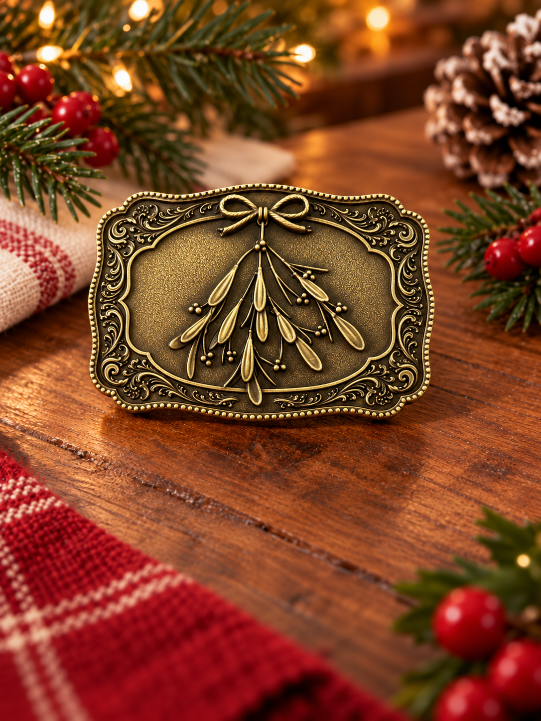 Under the Mistletoe Belt Buckle - Silver or Gold