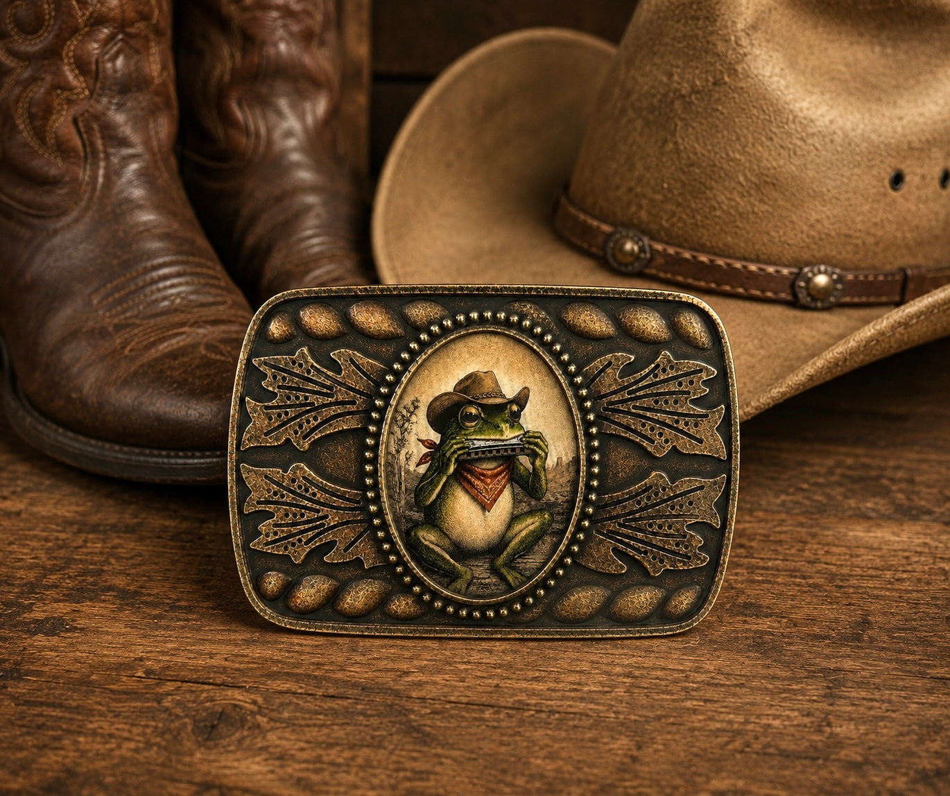 Harmonica Frog Belt Buckle
