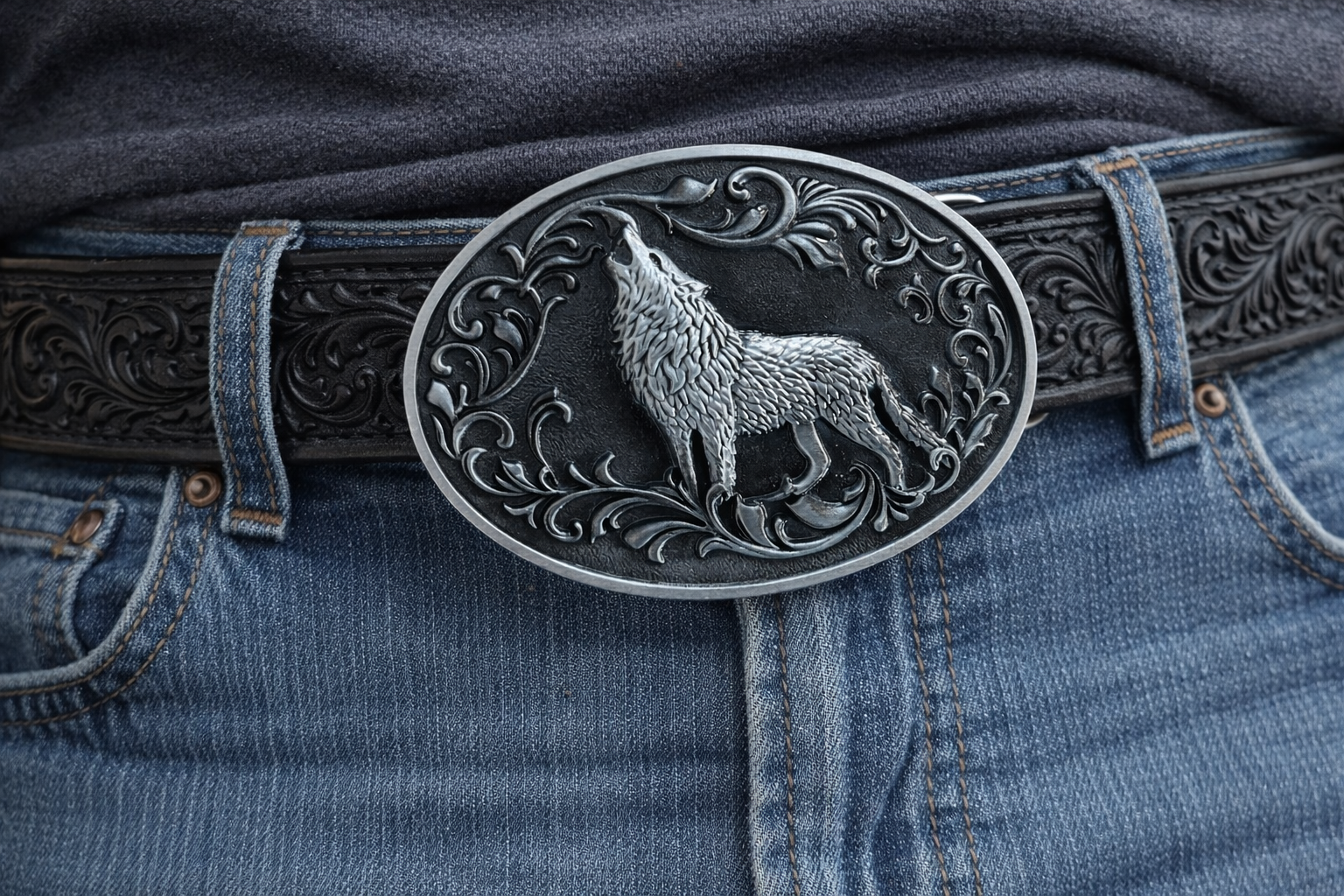 Wolf Belt Buckle - Antique Gold or Silver
