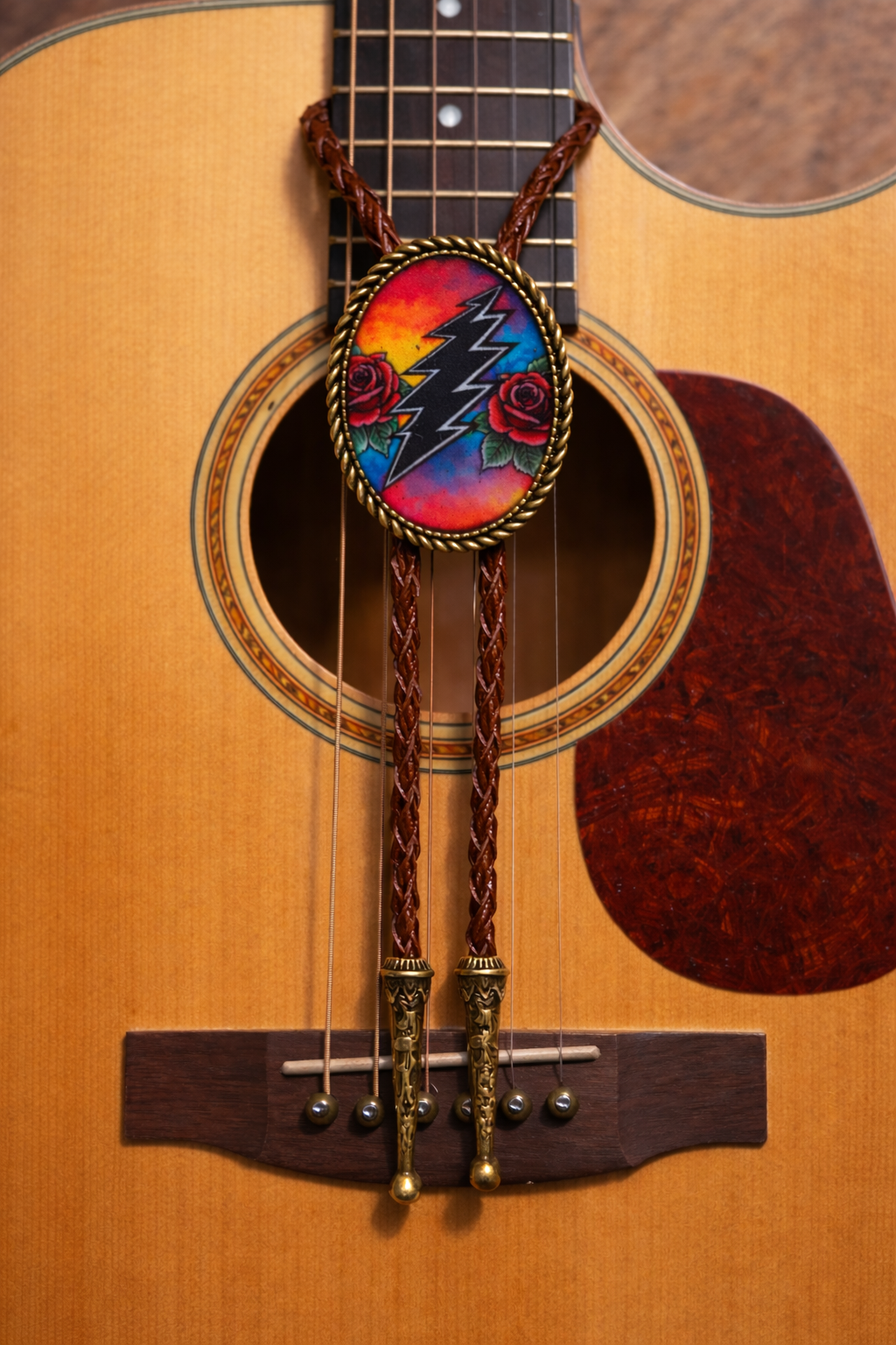 Lightning Bolt and Roses Bolo Tie