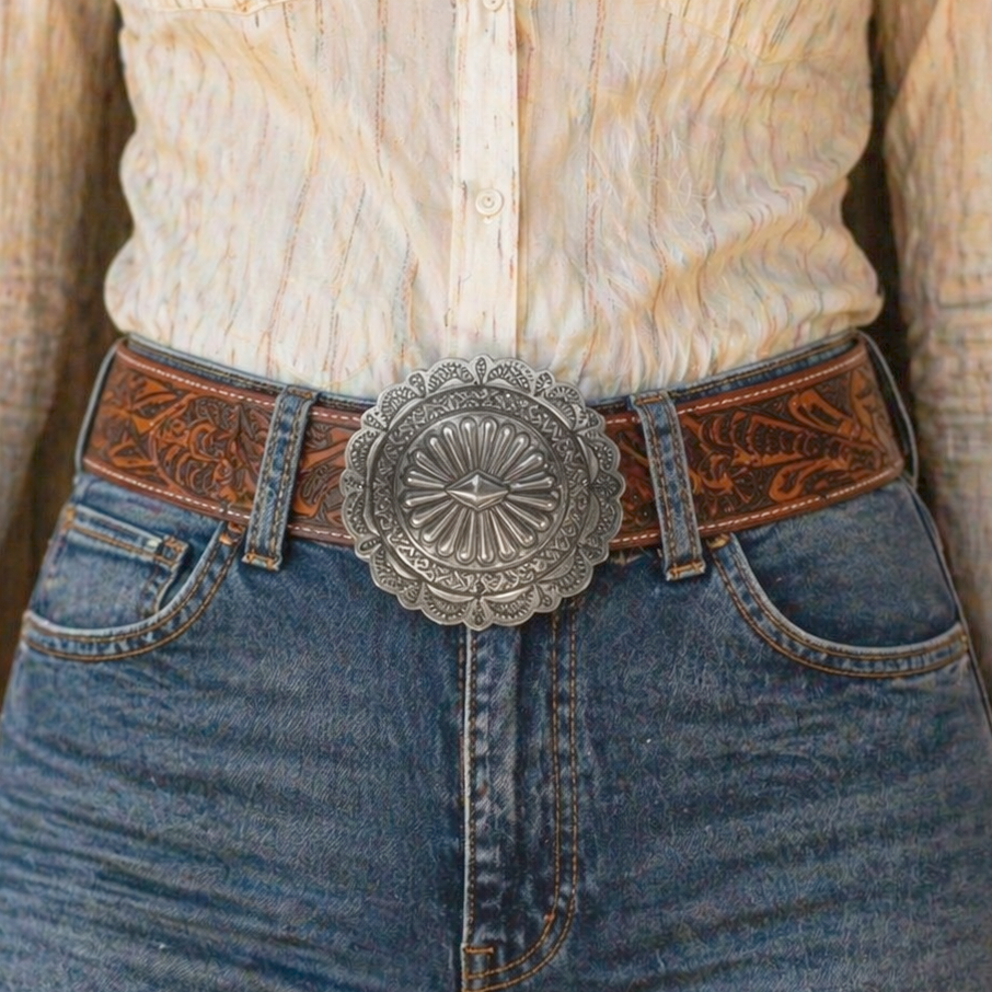 Silver Concho Leather Belt